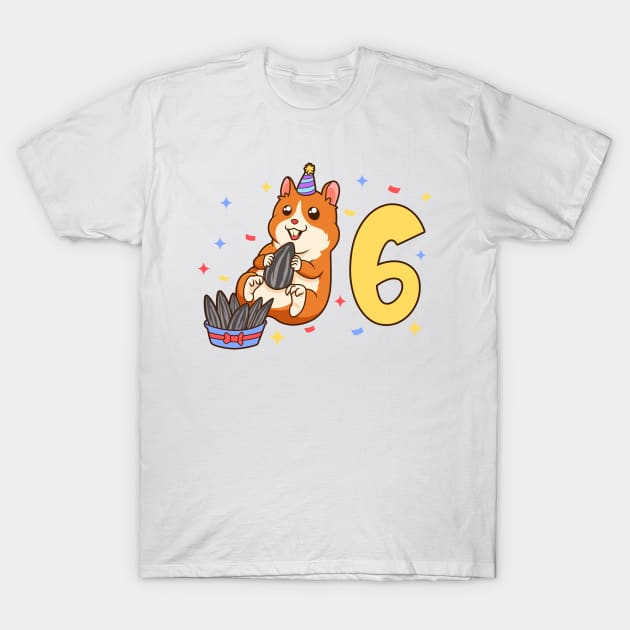 I am 6 with hamster - kids birthday 6 years old T-Shirt by Modern Medieval Design